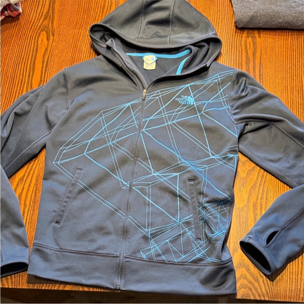 The North Face full zip fleece lined geometric pattern hoodie Blue Jacket S - Picture 2 of 7